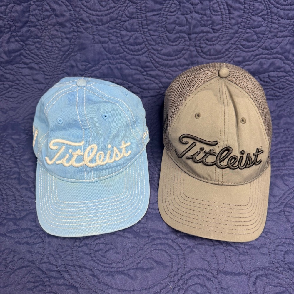 Titleist Golf Hat Bundle Blue Adjustable & Grey New Era Mesh Small Medium Pro V1